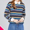 Plus Size Long Sleeve Multi-Striped Brushed Shirt – Navy/Blue