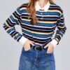Plus Size Long Sleeve Multi-Striped Brushed Shirt – Navy/Blue