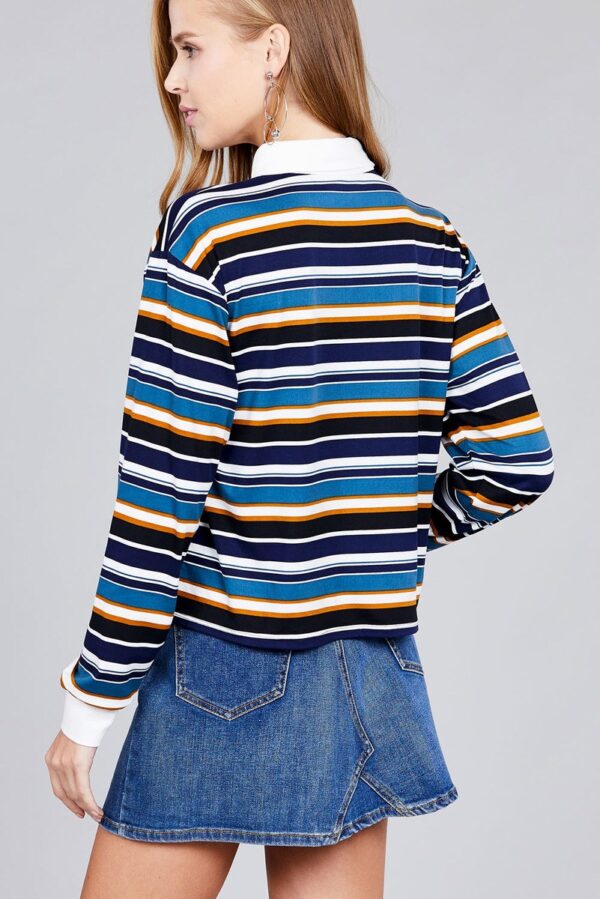 Plus Size Long Sleeve Multi-Striped Brushed Shirt – Navy/Blue