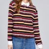 Plus Size Long-Sleeve Brushed Stripe Shirt – Burgundy/Plum