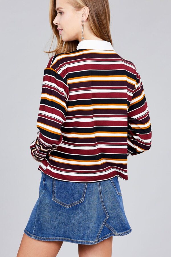 Plus Size Long-Sleeve Brushed Stripe Shirt – Burgundy/Plum
