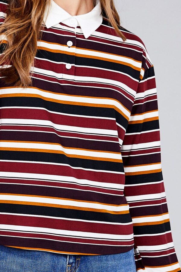 Plus Size Long-Sleeve Brushed Stripe Shirt – Burgundy/Plum