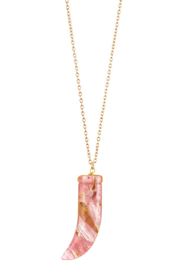 Elongated Horn Pendant Necklace – Stone Colors