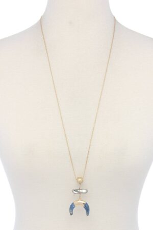 Double Horn Natural Stone Pendant Necklace – 30″
