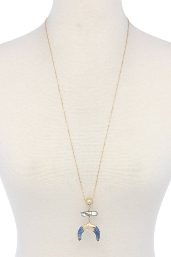 Double Horn Natural Stone Pendant Necklace – 30″