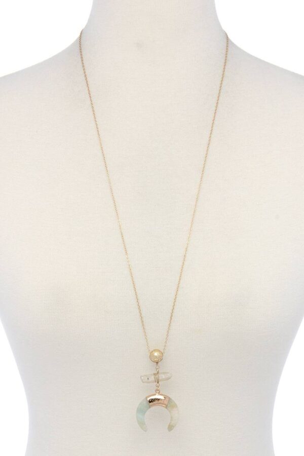 Double Horn Natural Stone Pendant Necklace – 30″