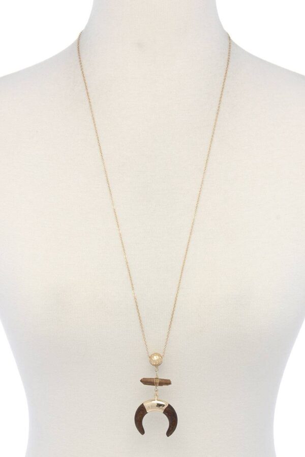 Double Horn Natural Stone Pendant Necklace – 30″