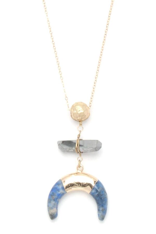 Double Horn Natural Stone Pendant Necklace – 30″
