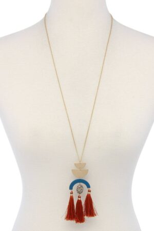 Half Circle Metal Tassel Pendant Necklace – 30″ Long