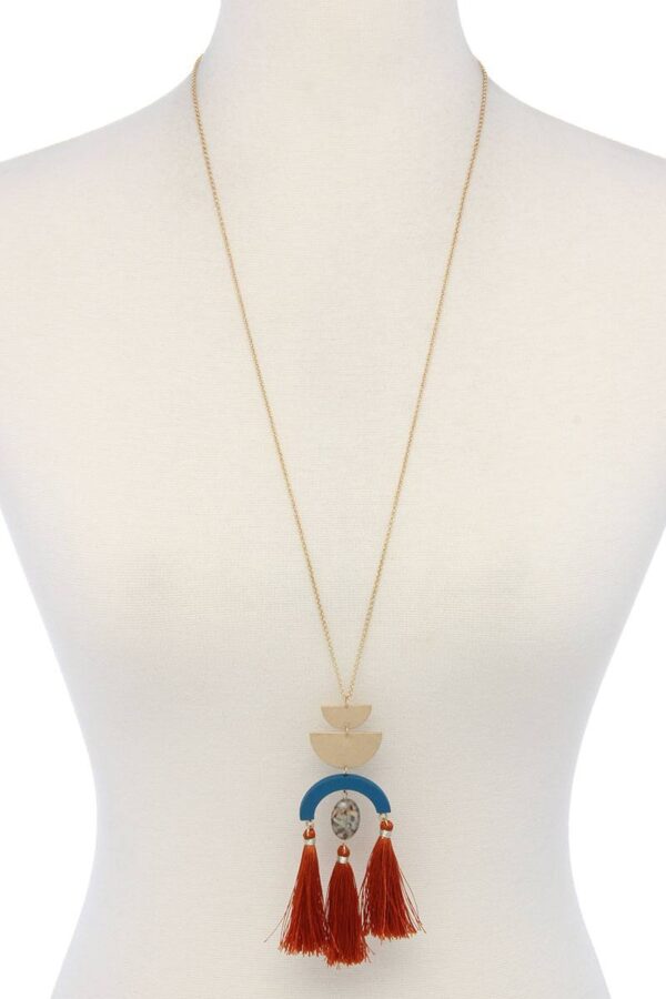 Half Circle Metal Tassel Pendant Necklace – 30″ Long