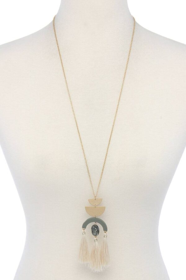 Half Circle Metal Tassel Pendant Necklace – 30″ Long