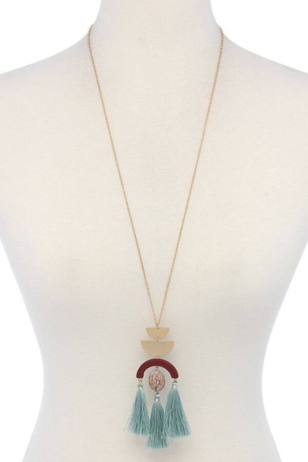 Half Circle Metal Tassel Pendant Necklace – 30″ Long