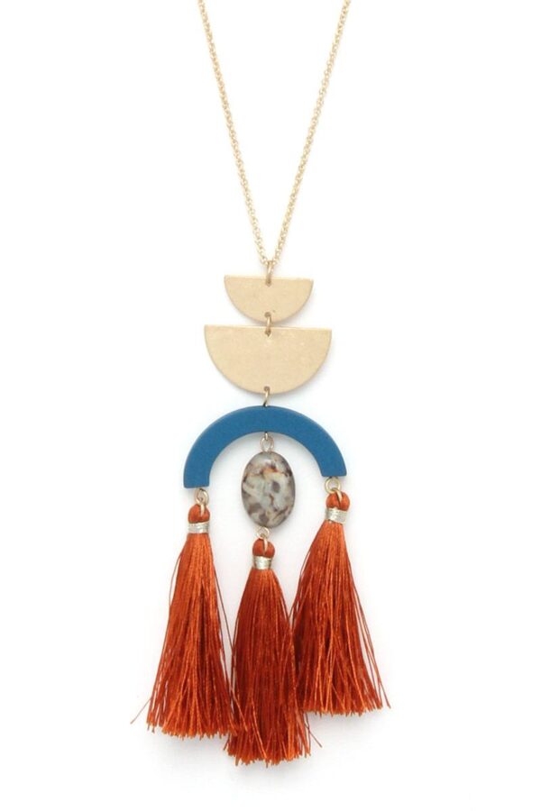 Half Circle Metal Tassel Pendant Necklace – 30″ Long