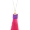 Tassel Pendant Necklace – Adjustable Tassel, Blue and Fuchsia