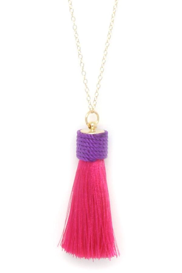 Tassel Pendant Necklace – Adjustable Tassel, Blue and Fuchsia