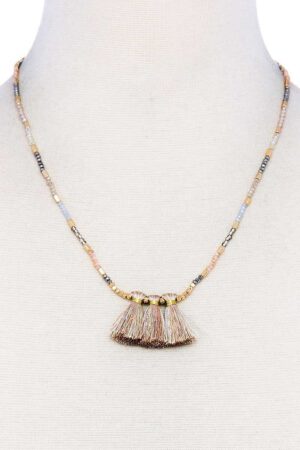 Triple Tassel Beaded Necklace – 18″ (Multi 1, Multi 2)