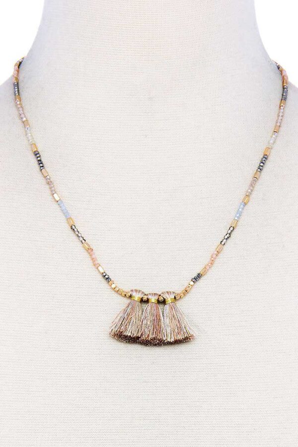 Triple Tassel Beaded Necklace – 18″ (Multi 1, Multi 2)