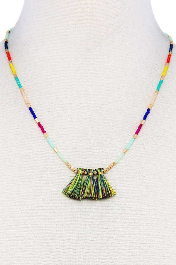 Triple Tassel Beaded Necklace – 18″ (Multi 1, Multi 2)