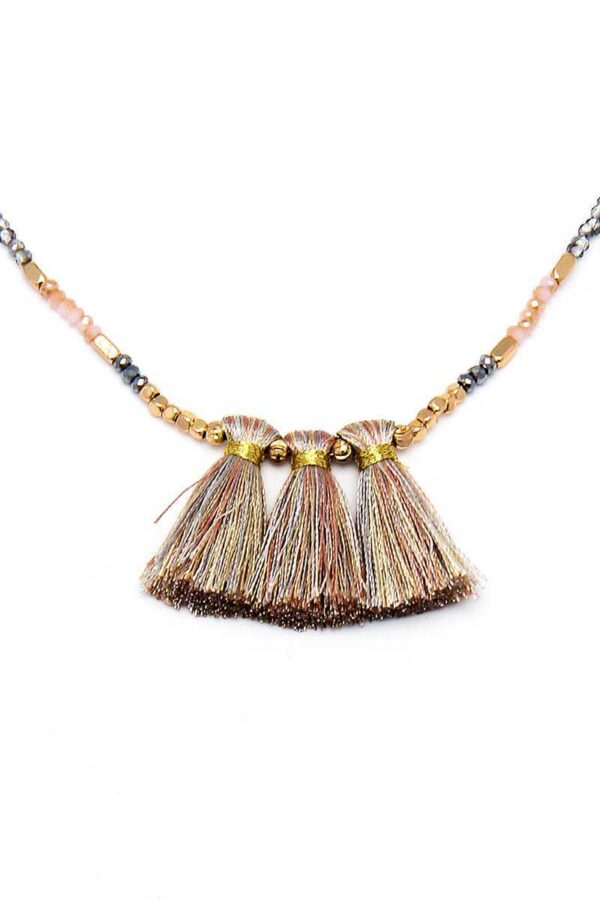 Triple Tassel Beaded Necklace – 18″ (Multi 1, Multi 2)