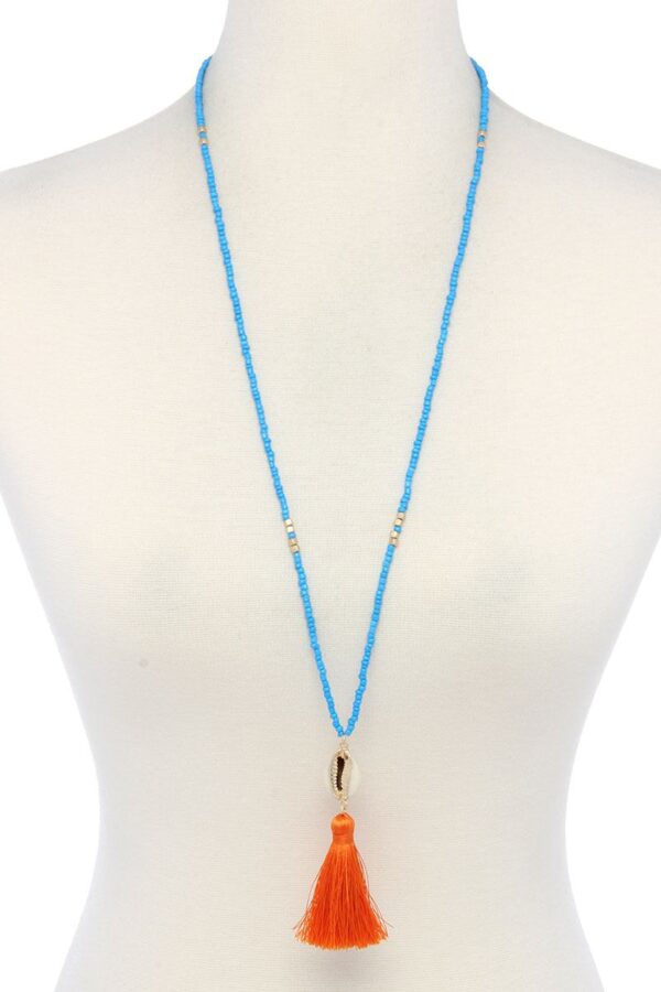 Cowrie Shell Tassel Beaded Necklace – 30″ Beach Accent