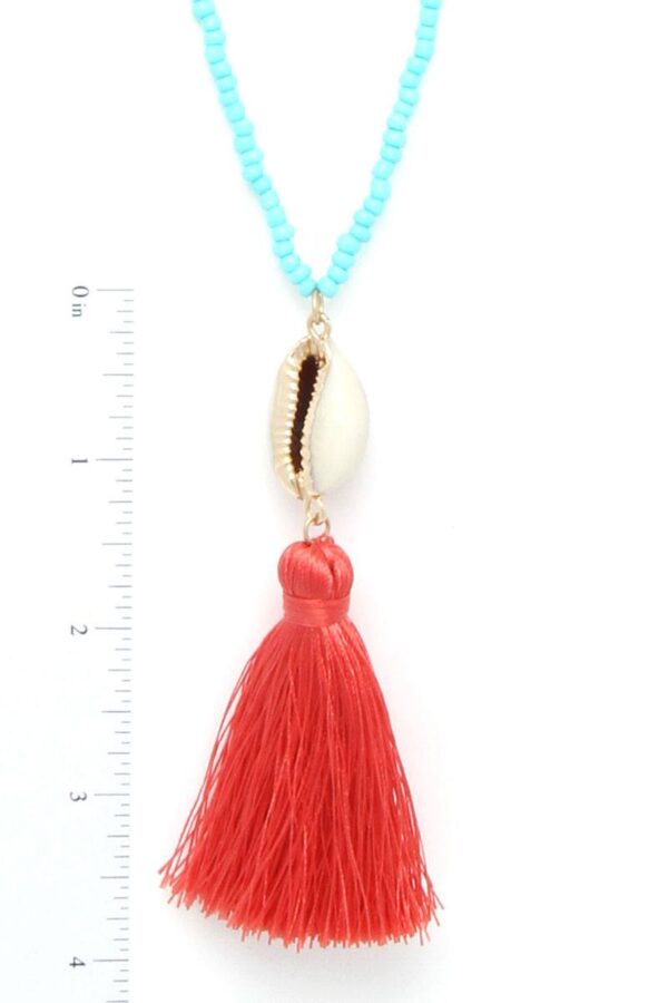 Cowrie Shell Tassel Beaded Necklace – 30″ Beach Accent