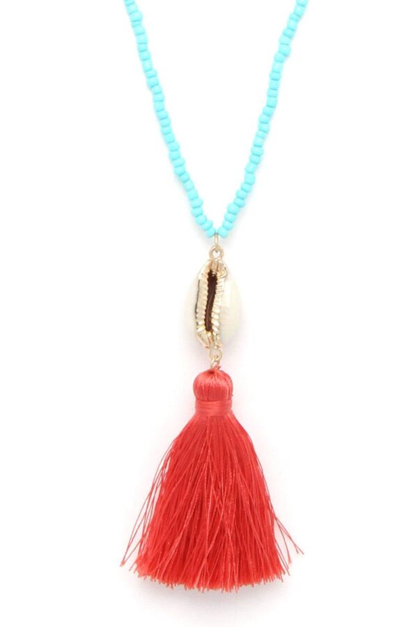 Cowrie Shell Tassel Beaded Necklace – 30″ Beach Accent