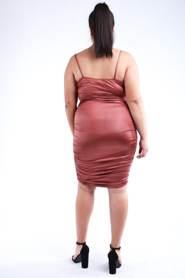 Ruched PU Plus-Size Mini Dress in Bronze