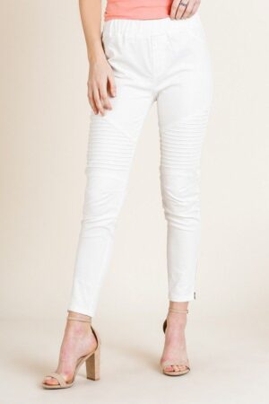 High Waist Skinny Moto Pant – Side Zip, Off White