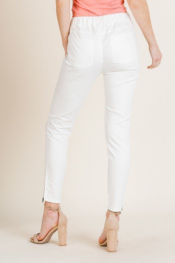 High Waist Skinny Moto Pant – Side Zip, Off White