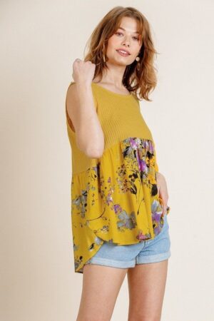 Waffle Knit Tank Top – High-Low Hem in Goldenrod Mix