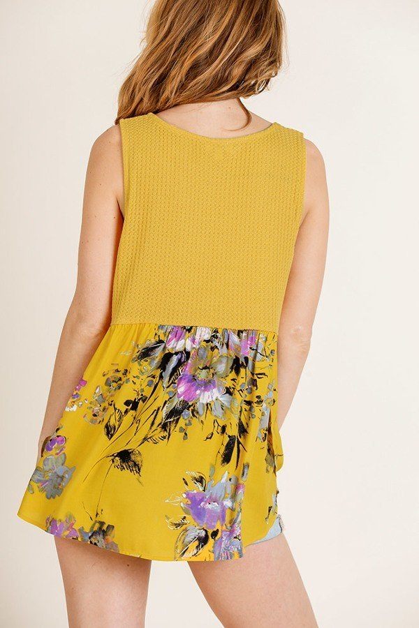 Waffle Knit Tank Top – High-Low Hem in Goldenrod Mix