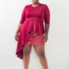 Plus-Size Asymmetrical Plume Blouse – Burgundy