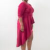 Plus-Size Asymmetrical Plume Blouse – Burgundy