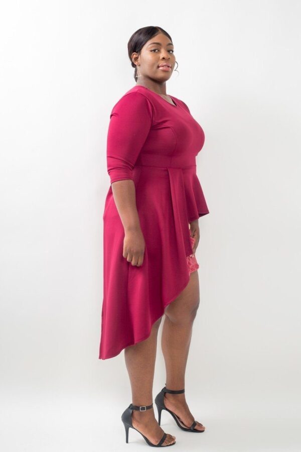 Plus-Size Asymmetrical Plume Blouse – Burgundy