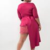 Plus-Size Asymmetrical Plume Blouse – Burgundy