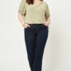 Knit V-neck Top with Banded Puff Sleeves – Sage