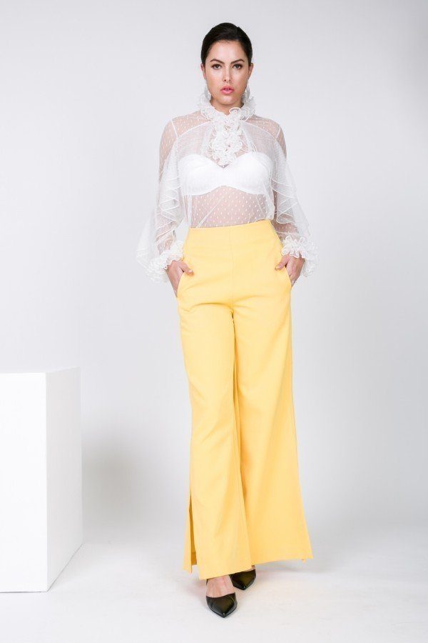 Golden Rod Side-Slit Wide Leg Pants