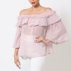 Polka Dot Sheer Off-Shoulder Top with Bell Sleeves – Mauve