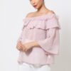 Polka Dot Sheer Off-Shoulder Top with Bell Sleeves – Mauve