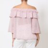 Polka Dot Sheer Off-Shoulder Top with Bell Sleeves – Mauve