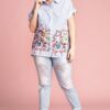 Plus Size Striped Button-Down Blouse with Embroidered Hem