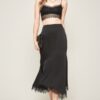 Mermaid Midi Skirt with Eyelash Lace Trim – Black
