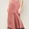 Midi Skirt – Mermaid Satin Crepe with Eyelash Lace (Rose)