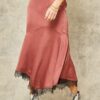 Midi Skirt – Mermaid Satin Crepe with Eyelash Lace (Rose)