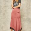 Midi Skirt – Mermaid Satin Crepe with Eyelash Lace (Rose)