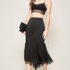 Mermaid Midi Skirt with Eyelash Lace Trim – Black