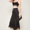 Mermaid Midi Skirt with Eyelash Lace Trim – Black