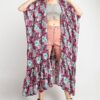 Rayon Challis Ruffle-Hem Maxi Kimono – Hot Pink