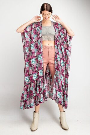 Rayon Challis Ruffle-Hem Maxi Kimono – Hot Pink
