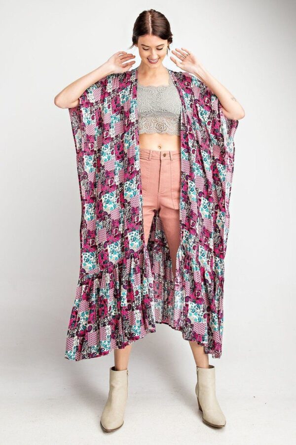 Rayon Challis Ruffle-Hem Maxi Kimono – Hot Pink